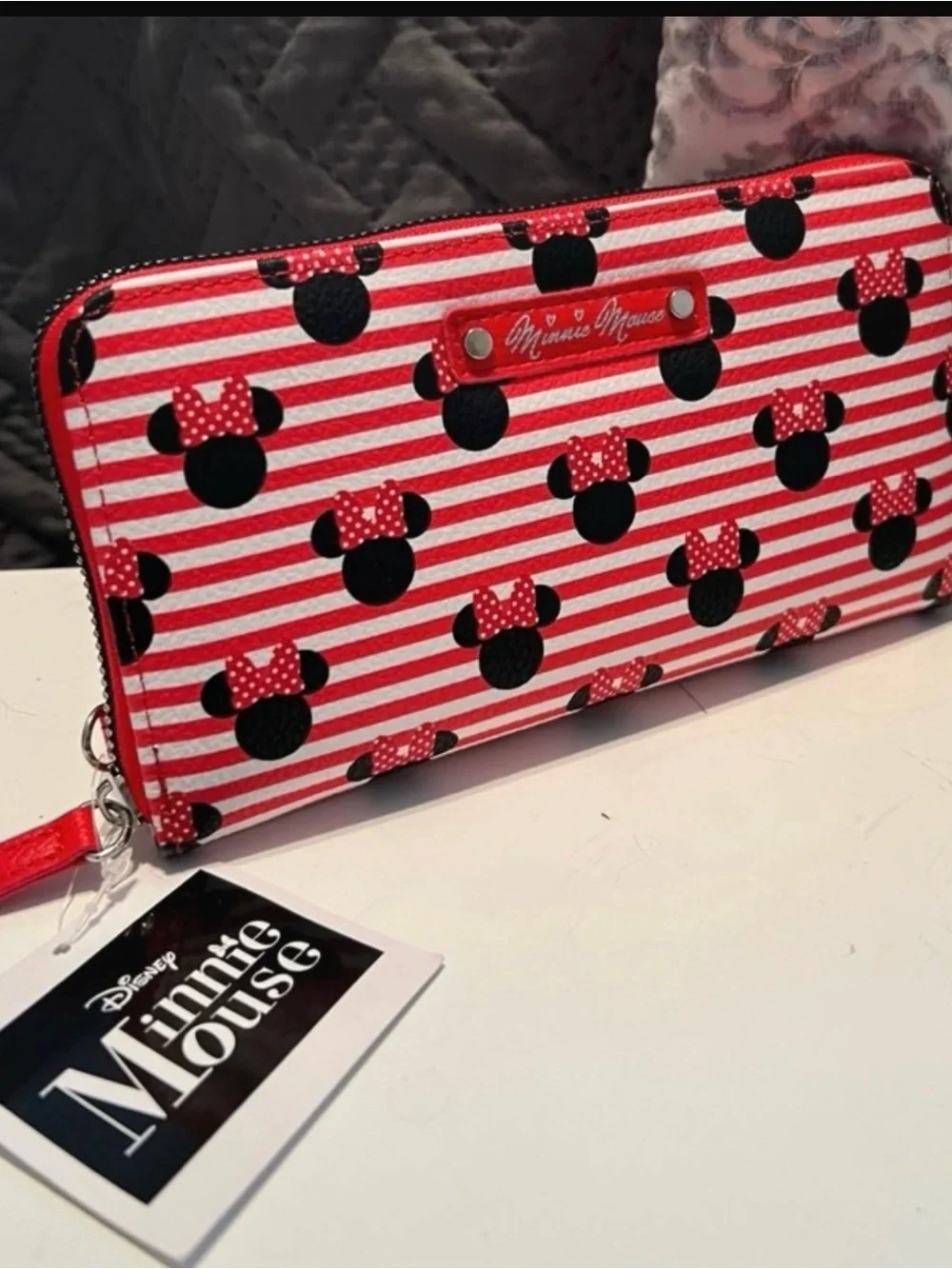 Disney Red and Black Minnie Mouse Stripe Wristlet